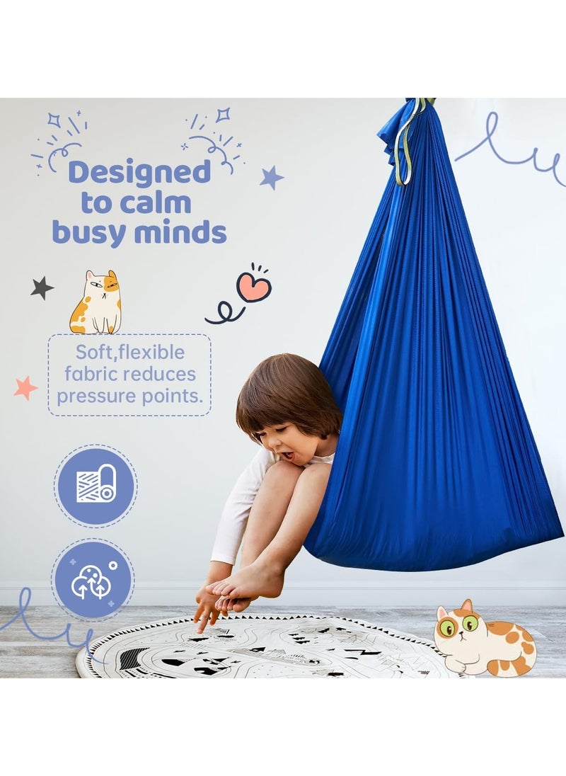 Kids Indoor Sensory Swing (Hardware Included), Provides Calmness and Relaxation for Children with Special Needs, Sensory Swing Indoor Kids Adjustable Hammock Great for ADHD, Autism, Indoor Therapeutic Swing - Blue