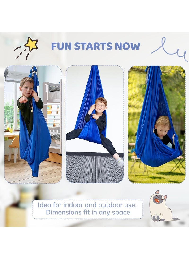 Kids Indoor Sensory Swing (Hardware Included), Provides Calmness and Relaxation for Children with Special Needs, Sensory Swing Indoor Kids Adjustable Hammock Great for ADHD, Autism, Indoor Therapeutic Swing - Blue