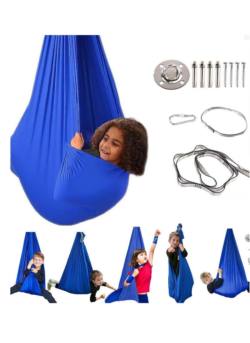 Kids Indoor Sensory Swing (Hardware Included), Provides Calmness and Relaxation for Children with Special Needs, Sensory Swing Indoor Kids Adjustable Hammock Great for ADHD, Autism, Indoor Therapeutic Swing - Blue