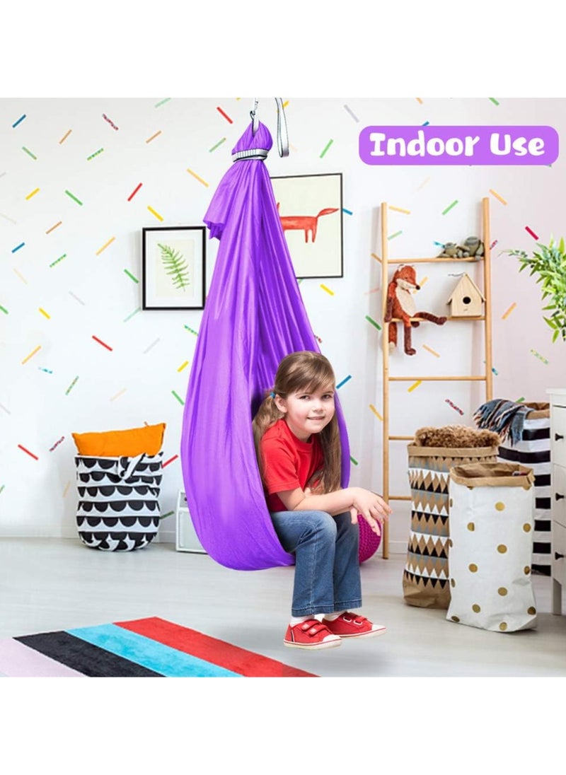 Kids Indoor Sensory Swing (Hardware Included), Provides Calmness and Relaxation for Children with Special Needs, Sensory Swing Indoor Kids Adjustable Hammock Great for ADHD, Autism, Indoor Therapeutic Swing - Purple