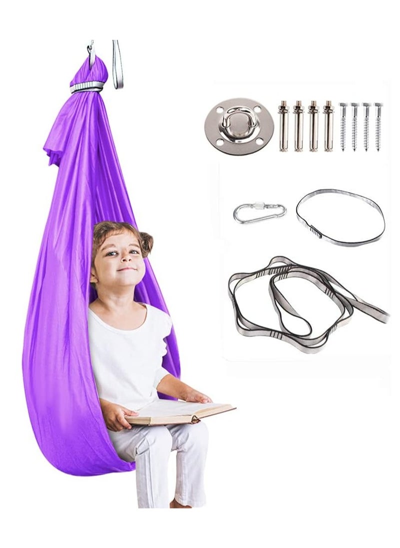 Kids Indoor Sensory Swing (Hardware Included), Provides Calmness and Relaxation for Children with Special Needs, Sensory Swing Indoor Kids Adjustable Hammock Great for ADHD, Autism, Indoor Therapeutic Swing - Purple