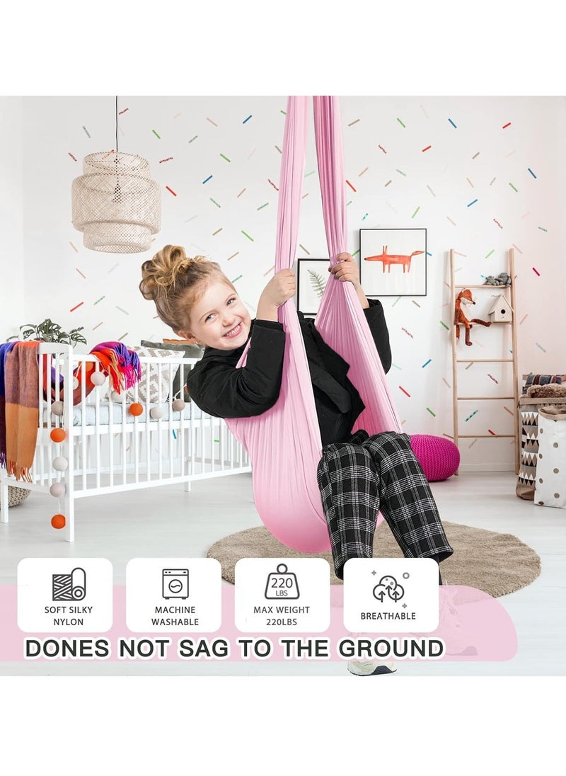 Kids Indoor Sensory Swing (Hardware Included), Provides Calmness and Relaxation for Children with Special Needs, Sensory Swing Indoor Kids Adjustable Hammock Great for ADHD, Autism, Indoor Therapeutic Swing - Pink