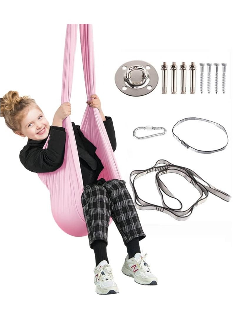 Kids Indoor Sensory Swing (Hardware Included), Provides Calmness and Relaxation for Children with Special Needs, Sensory Swing Indoor Kids Adjustable Hammock Great for ADHD, Autism, Indoor Therapeutic Swing - Pink