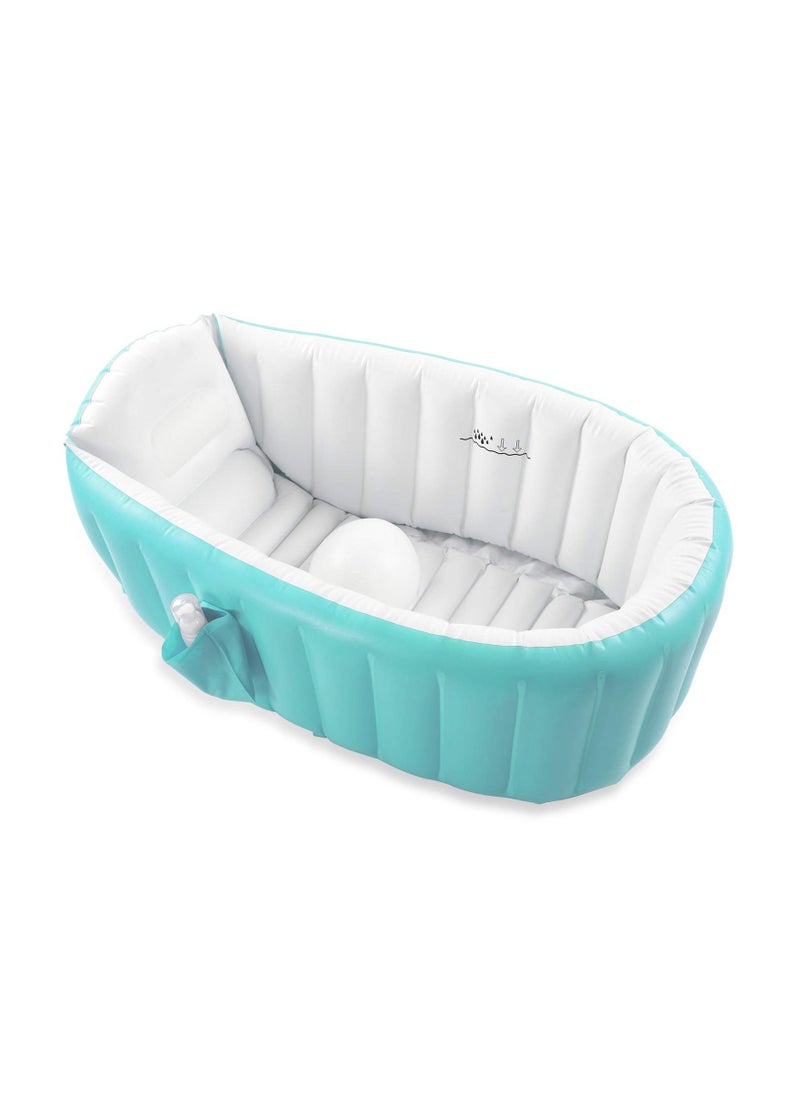 Baby Inflatable Bathtub Portable Infant Toddler Bathing Tub Non Slip Travel Bathtub Mini Air Swimming Pool Kids Thick Foldable Shower Basin Green