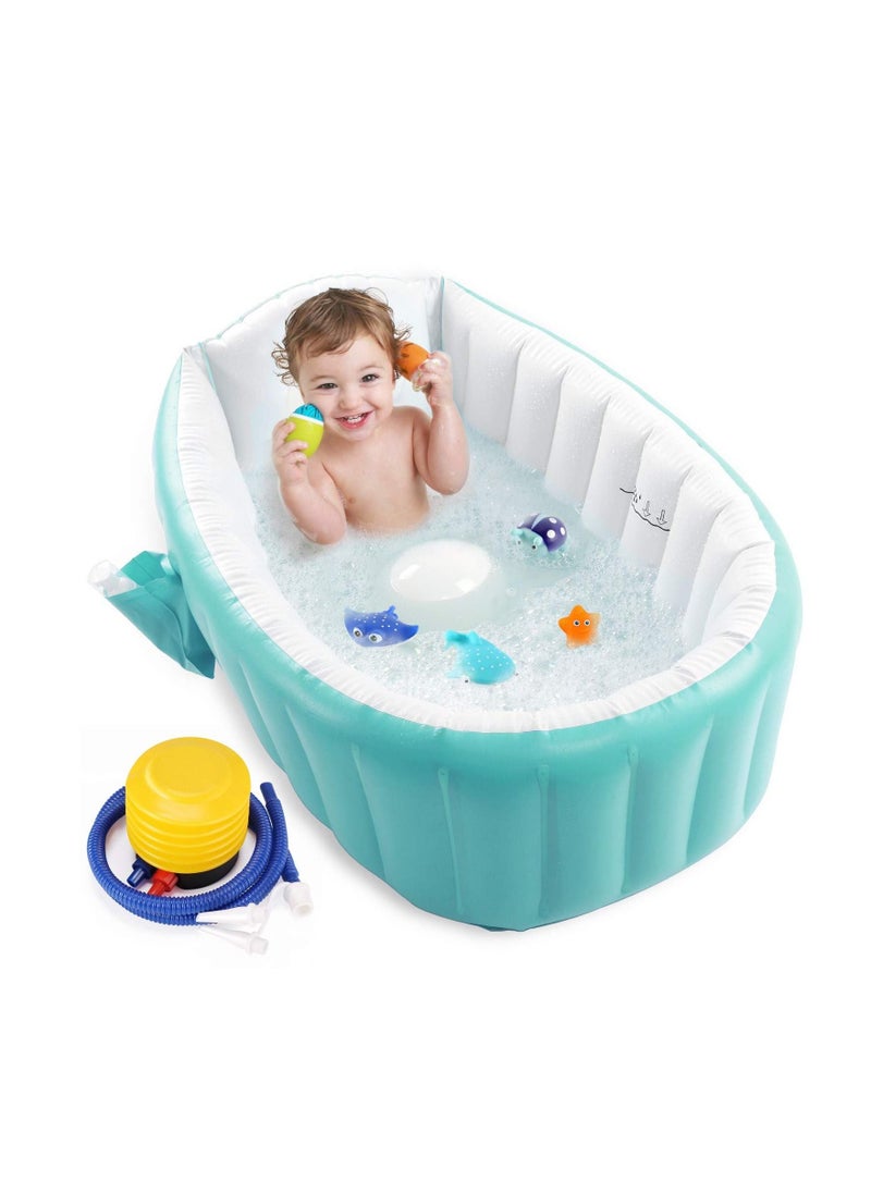 Baby Inflatable Bathtub Portable Infant Toddler Bathing Tub Non Slip Travel Bathtub Mini Air Swimming Pool Kids Thick Foldable Shower Basin Green