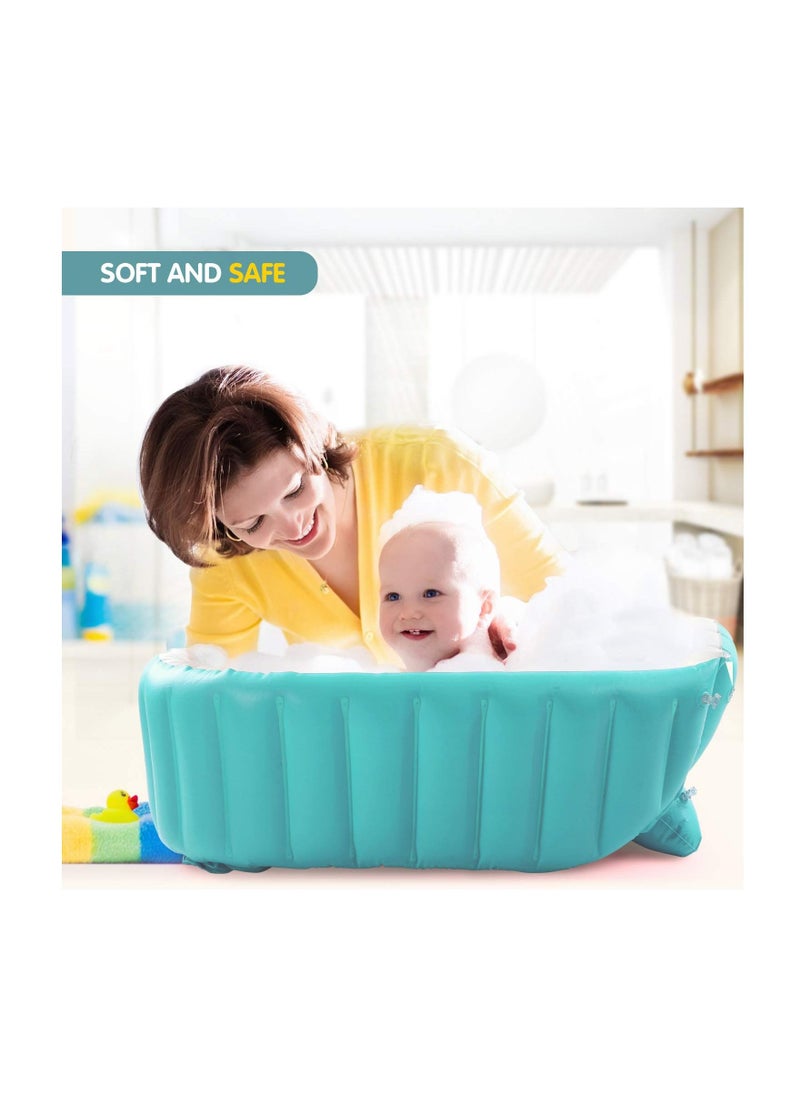 Baby Inflatable Bathtub Portable Infant Toddler Bathing Tub Non Slip Travel Bathtub Mini Air Swimming Pool Kids Thick Foldable Shower Basin Green