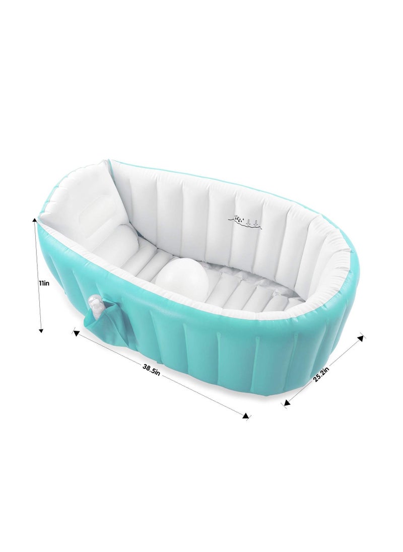 Baby Inflatable Bathtub Portable Infant Toddler Bathing Tub Non Slip Travel Bathtub Mini Air Swimming Pool Kids Thick Foldable Shower Basin Green