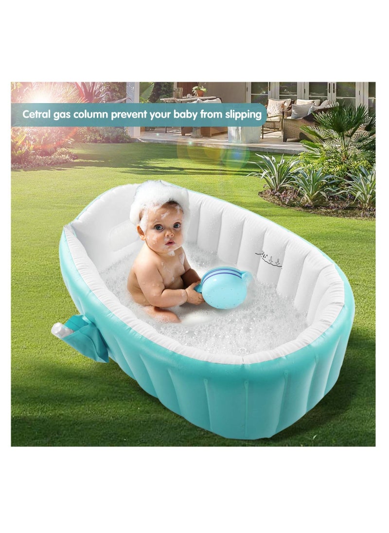 Baby Inflatable Bathtub Portable Infant Toddler Bathing Tub Non Slip Travel Bathtub Mini Air Swimming Pool Kids Thick Foldable Shower Basin Green