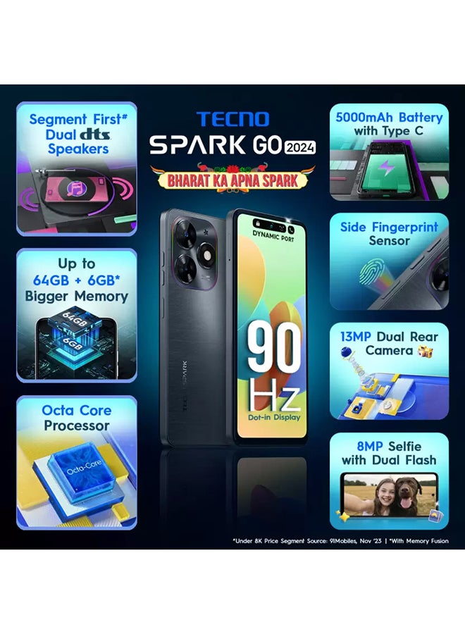 Spark Go 2024 Dual SIM Gravity Black 3GB RAM 64GB 4G - Middle East Version