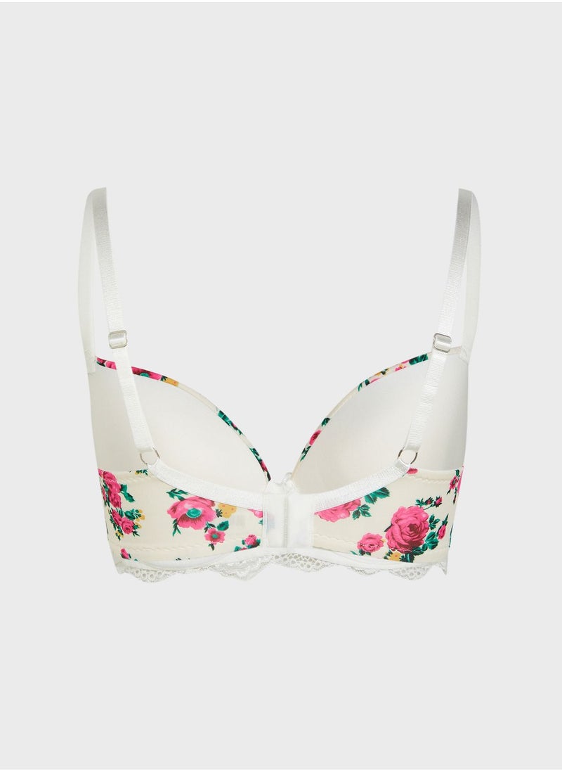 Floral Print Push Up Bra