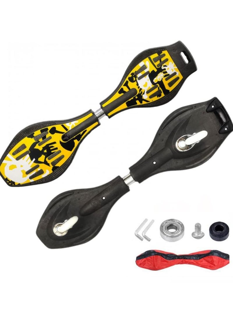 Compact Deluxe Junior Caster Skateboard with 360° Rotating Lightning Casters, Illuminating Wheels, 2-Wheel Balance Skateboard, 100KG Capacity, Lightweight Alloy Steel for Kids & Adults, Yellow,  Durable Skateboard for Ages 7+, Heavy Duty Wave Board, Slip-Resistant Deck