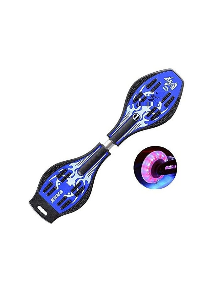 Skateboard, Compact Deluxe Junior Caster Skateboard with 360° Rotating Lightning Casters, Illuminating Wheels, 2-Wheel Balance Skateboard, 100KG Capacity, Lightweight Alloy Steel for Kids and Adults, Blue