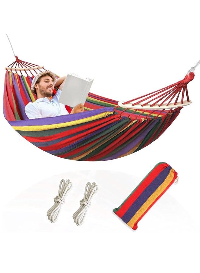 Outdoor Camping Hammock 180cm x 140 cm Portable Hammock with Sturdy Wooden Baton Extra Large Canvas Hammock for Camping Beach Travel Picnic