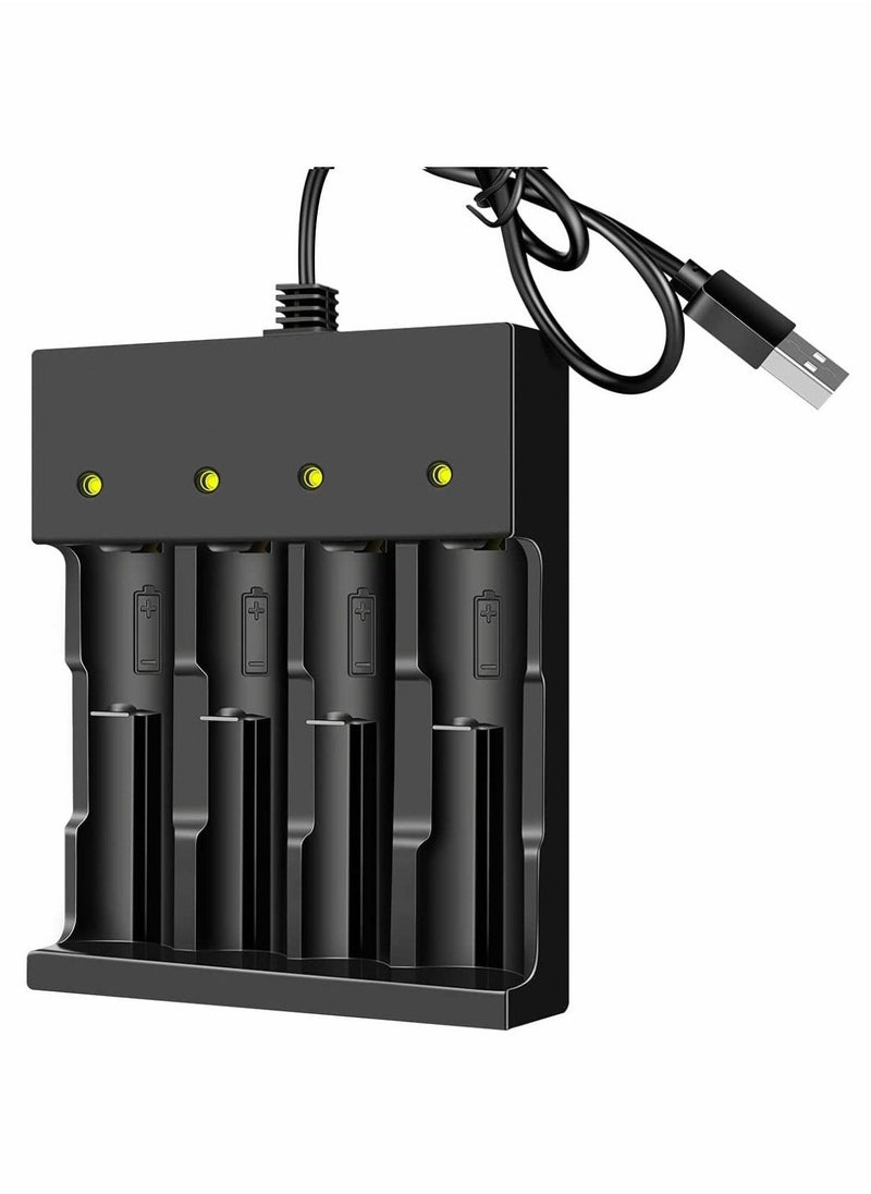 18650 Battery Charger, 3.7V 4 Bay Li-ion Charger for Rechargeable Lithium Batteries 26650 21700 18650 10400 14500 16340 16650 18500 (Only USB Charger)