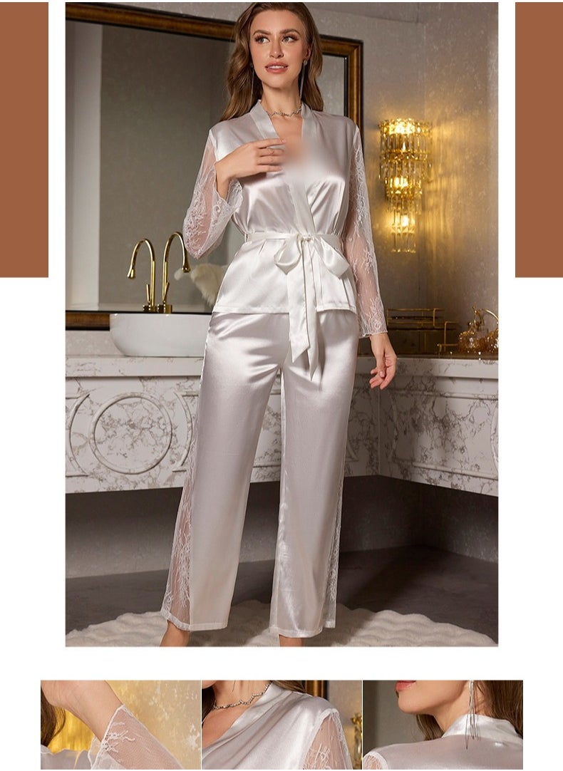 Long Sleeved Long Pants Lace Sleepwear Home Suit Set