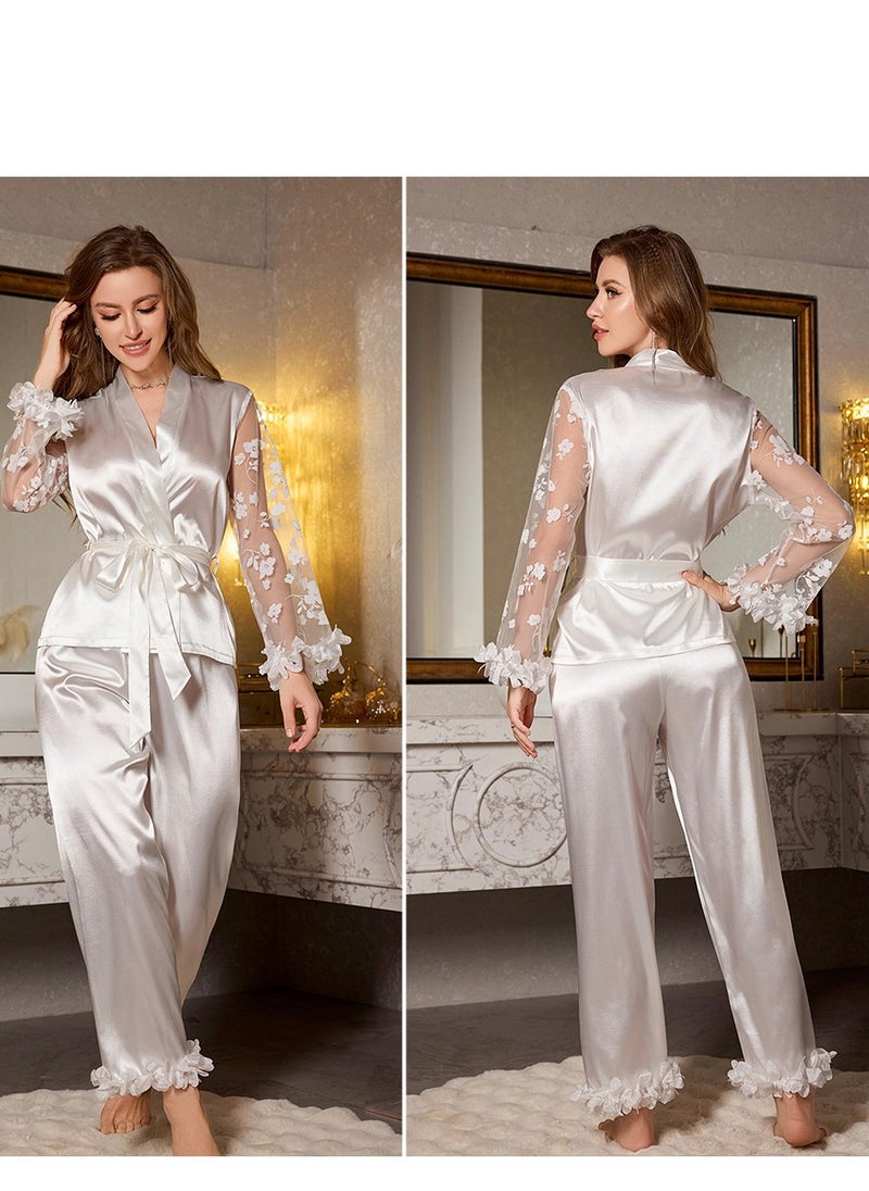 Long Sleeved Long Pants Lace Sleepwear Home Suit Set