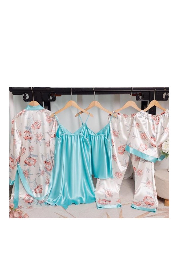 Large Print Five Piece Pajama Home Outfit (Nightgown+2 Camisoles+Pants+Shorts)