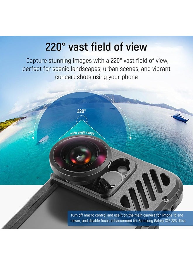 NEEWER HD 8mm fisheye mobile phone lens only suitable for 17mm threaded back plate, 220° wide angle compatible with SmallRig NEEWER iPhone Samsung mobile phone cage case, comes with 17mm lens adapter, LS-29