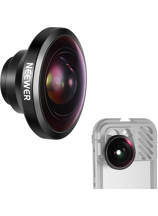 NEEWER HD 8mm fisheye mobile phone lens only suitable for 17mm threaded back plate, 220° wide angle compatible with SmallRig NEEWER iPhone Samsung mobile phone cage case, comes with 17mm lens adapter, LS-29