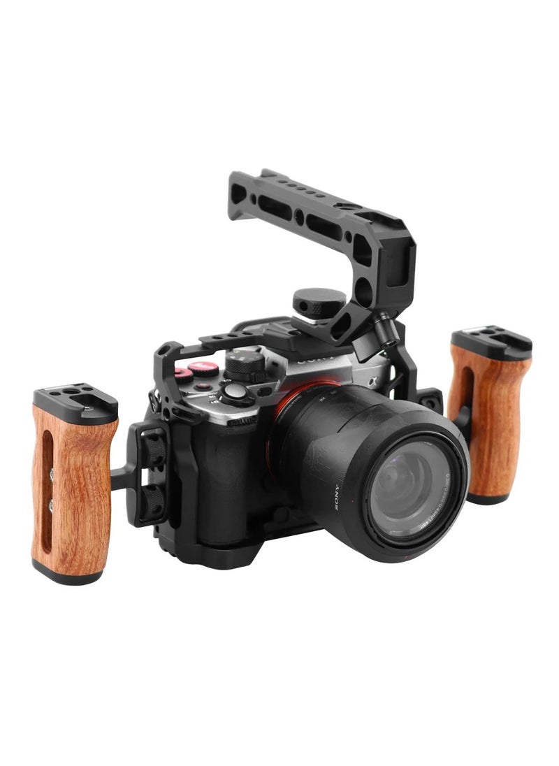 Universal Camera Cage Left Right Side Handle For Sony Canon Nikon Camera Cage Wooden Handle Grip Cold Shoe For Mic Video Light