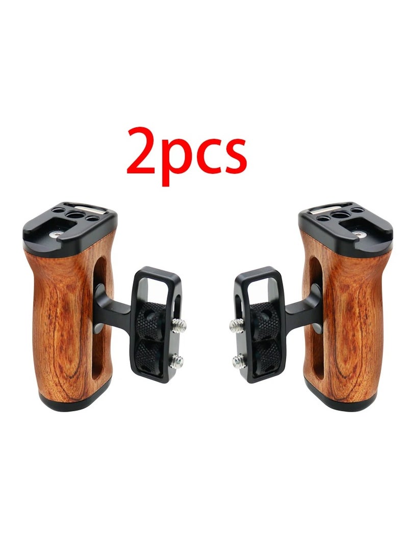 Universal Camera Cage Left Right Side Handle For Sony Canon Nikon Camera Cage Wooden Handle Grip Cold Shoe For Mic Video Light