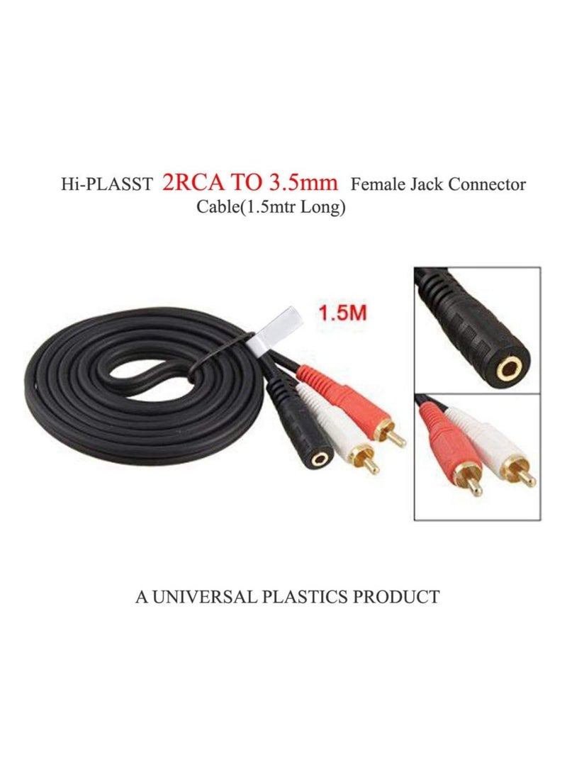 3.5 mm Female to 2RCA Male Stereo AV Video Splitter Cable for VCD, Sound System, Amplifier, HDTV, Speakers, Home-Theatre (1.5 m)