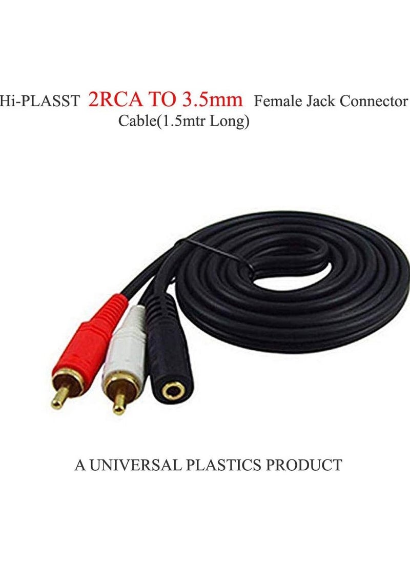 3.5 mm Female to 2RCA Male Stereo AV Video Splitter Cable for VCD, Sound System, Amplifier, HDTV, Speakers, Home-Theatre (1.5 m)