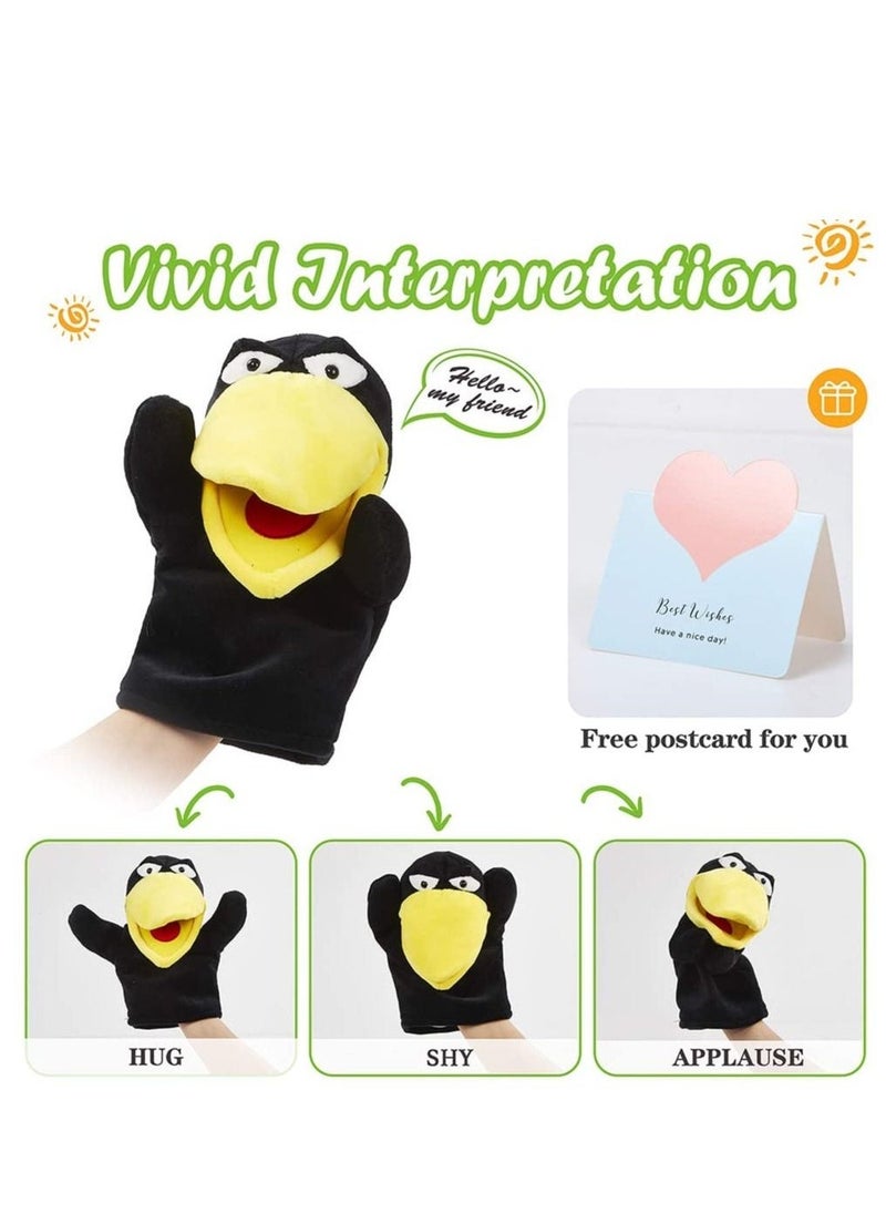 Hand Puppet Toys, Cute Plush Crow Toy Soft Lovely Bird Toy Doll Funny Developing Intelligence Birthday for Kids interactive Imaginative Pretend Play Black, 10''