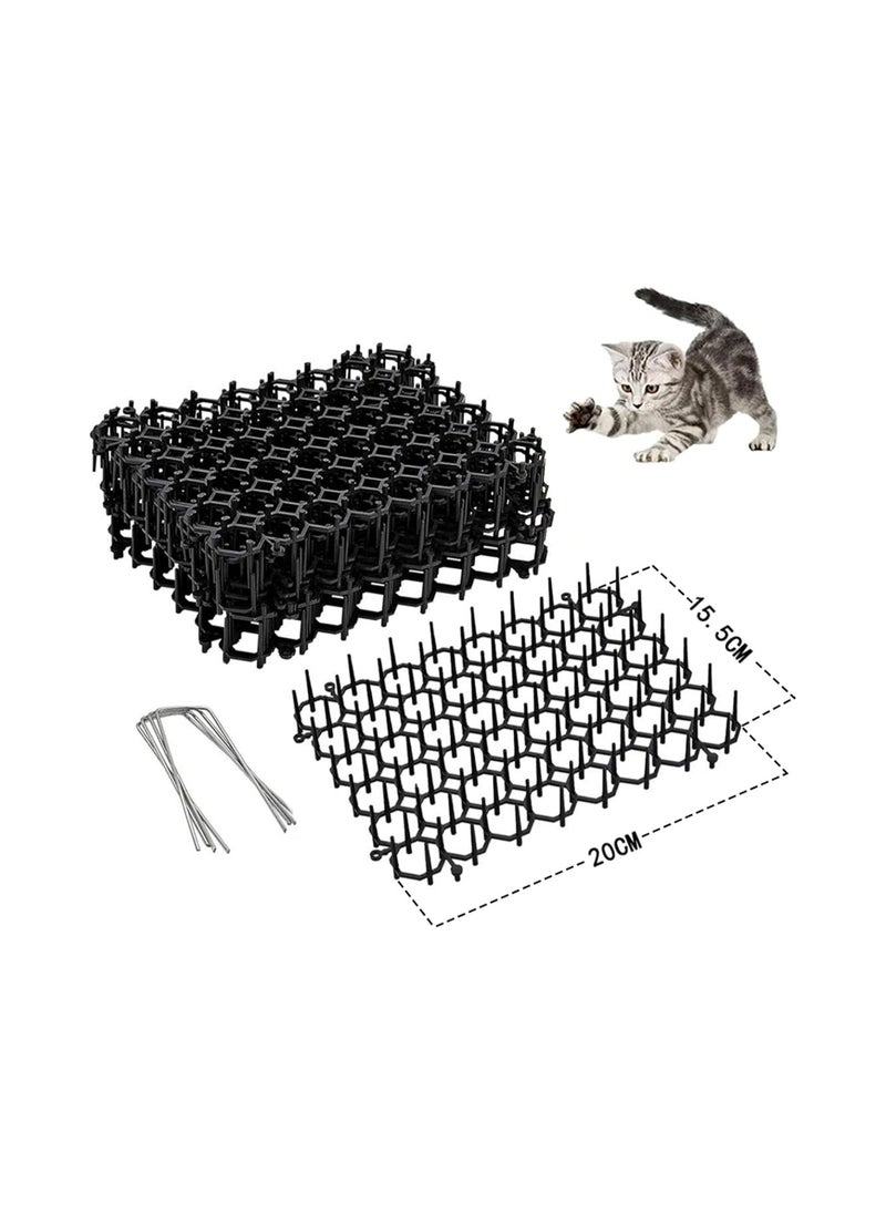 12PCS 20*15.5cm Cat Scat Mat with Spikes, Prickle Strips Plastic Spikes, Indoor and Outdoor for Dererrent, Prickle Strip Dig Network Stopper Cat Repellent Mat, Pet Digging Deterrent 8 U-Shaped Peg