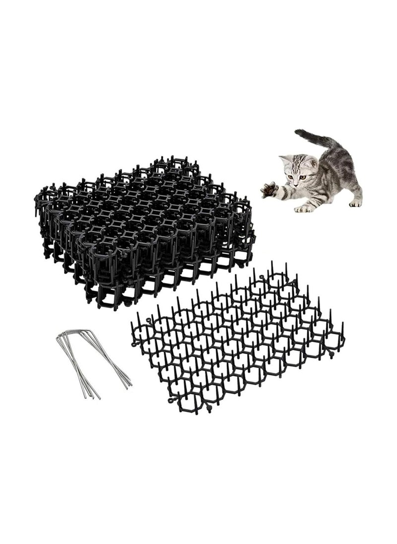 12PCS 20*15.5cm Cat Scat Mat with Spikes, Prickle Strips Plastic Spikes, Indoor and Outdoor for Dererrent, Prickle Strip Dig Network Stopper Cat Repellent Mat, Pet Digging Deterrent 8 U-Shaped Peg