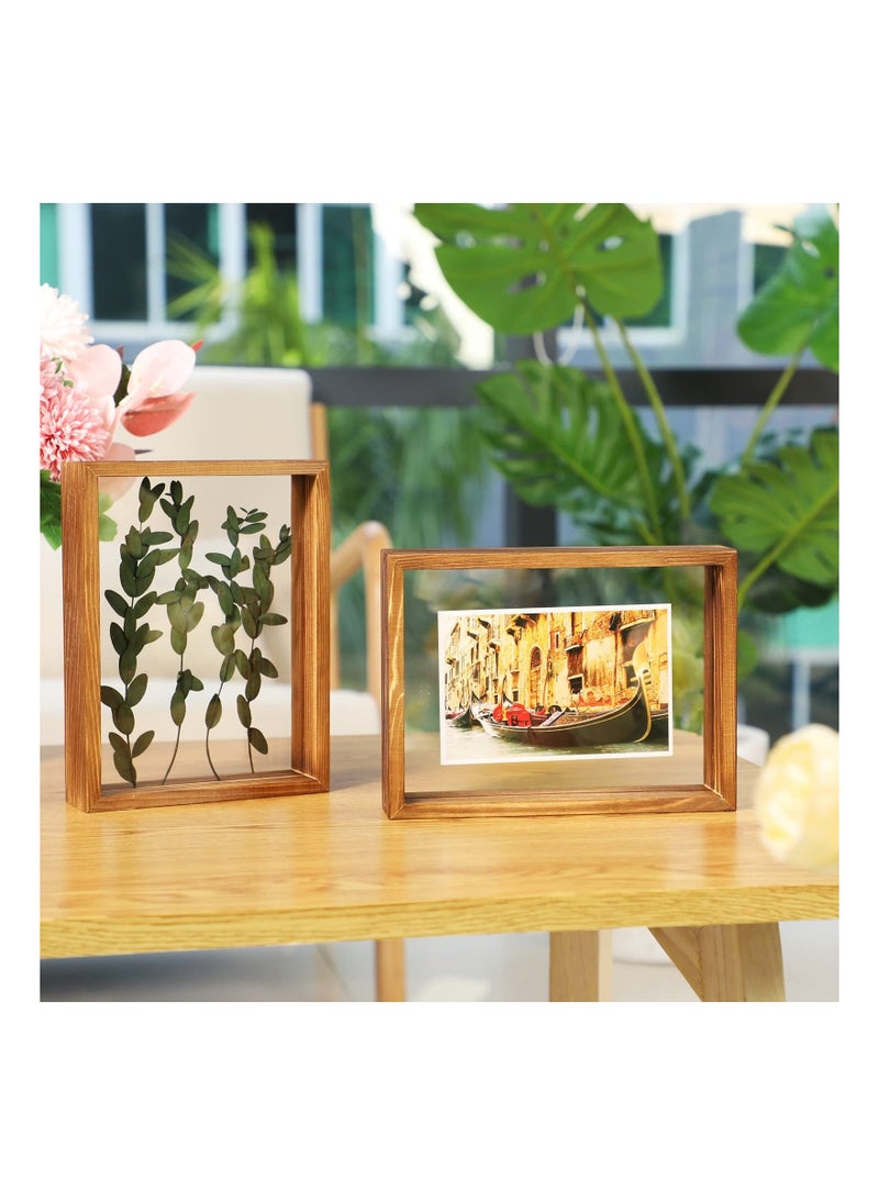 2 Pcs Rustic Floating Frames, Pressed Flower Display Frames Double-sided Acrylic Frames Wooden Plant Specimen Frames Double-sided Photo Display Herbarium Specimen Frames for Desktop