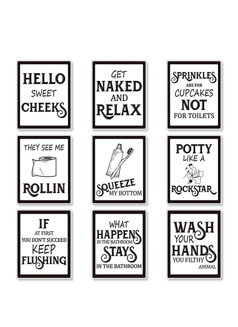 9 Pieces Bathroom Wall Art & Pictures Wall Decor, Vintage Bathroom Sign Bathroom Quotes and Sayings Art Prints Bathroom Posters for Wall Restroom Bathroom Decor Pictures Gift, Unframed