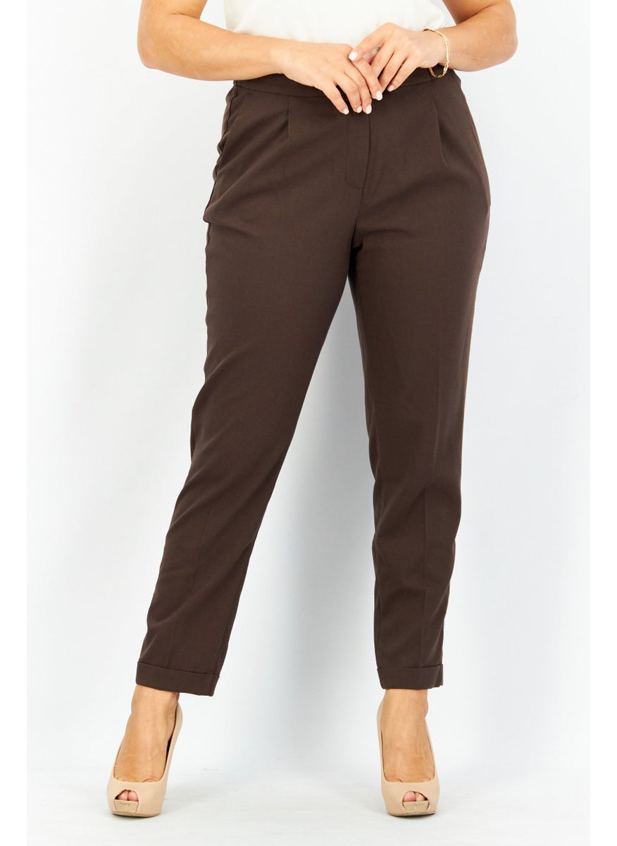 Women Pleated Dress Pants, Brown