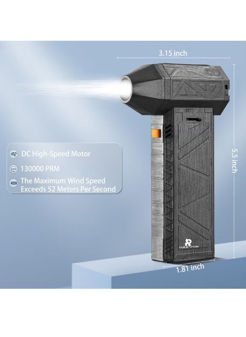 Mini Blower, 130000 RPM Portable Mini Jet Blower, Super Jet Fan Adjustable Speeds and Rechargeable, Cordless Jet Blower Car Dryer with Large Battery, and Type-C Fast Charging