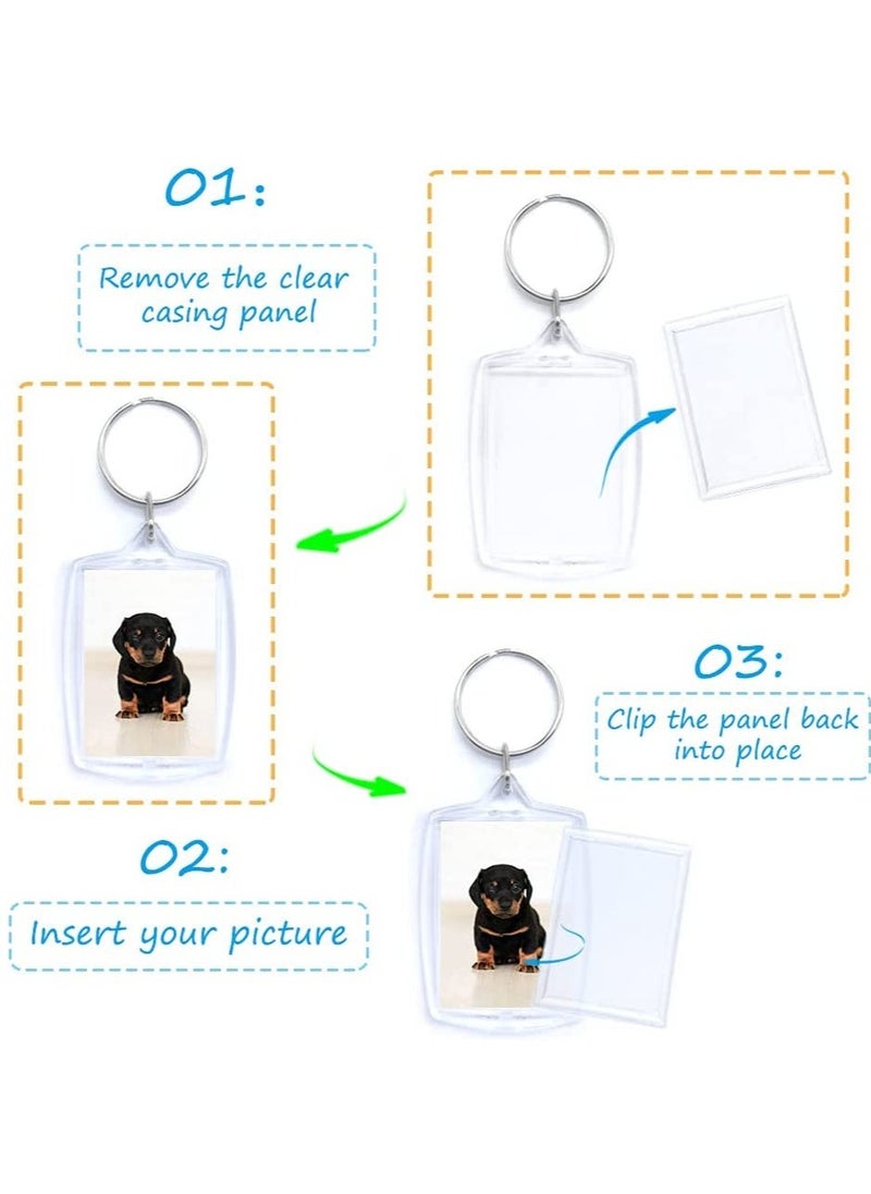 30 PCS Acrylic Photo Frame Keyrings Clear Picture Keychains Acrylic Photo Snap-in Key Chain for Artwork Gifts &Craft(1.57 × 2.17 inch)