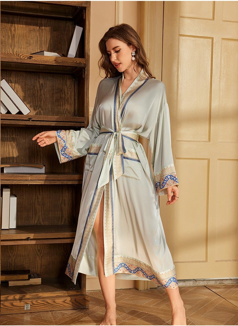 Tie Up Long Sleeved Sleeping Bathrobe Can Be Used As A Wedding Morning Gown Or Home Outfit(Single Outer Robe)