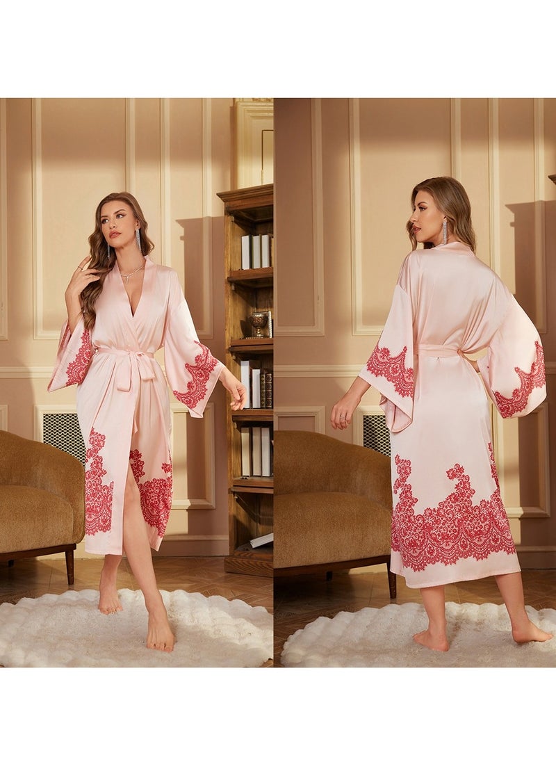 Tie Up Long Sleeved Sleeping Bathrobe Can Be Used As A Wedding Morning Gown Or Home Outfit