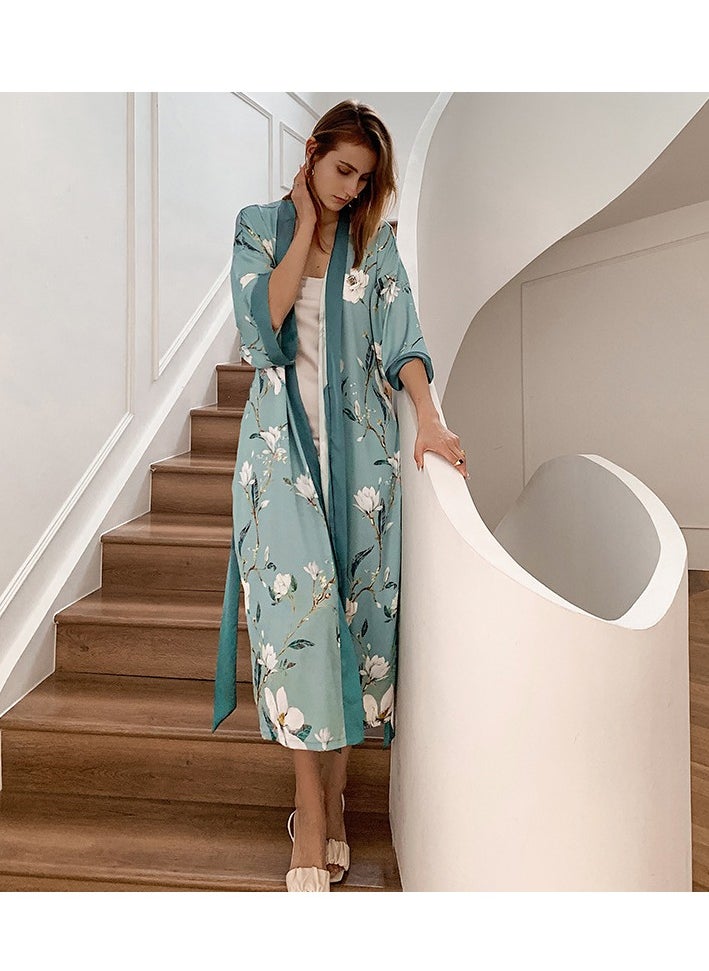 Tie Up Long Sleeved Sleeping Bathrobe Can Be Used As A Wedding Morning Gown Or Home Outfit