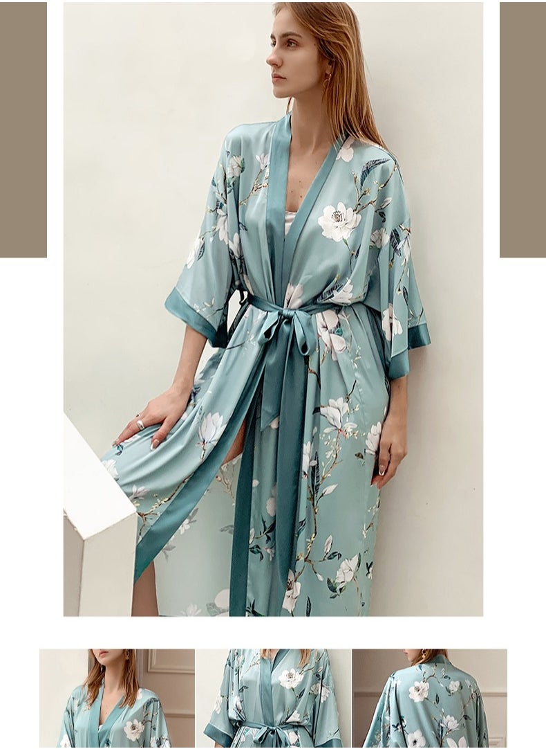 Tie Up Long Sleeved Sleeping Bathrobe Can Be Used As A Wedding Morning Gown Or Home Outfit