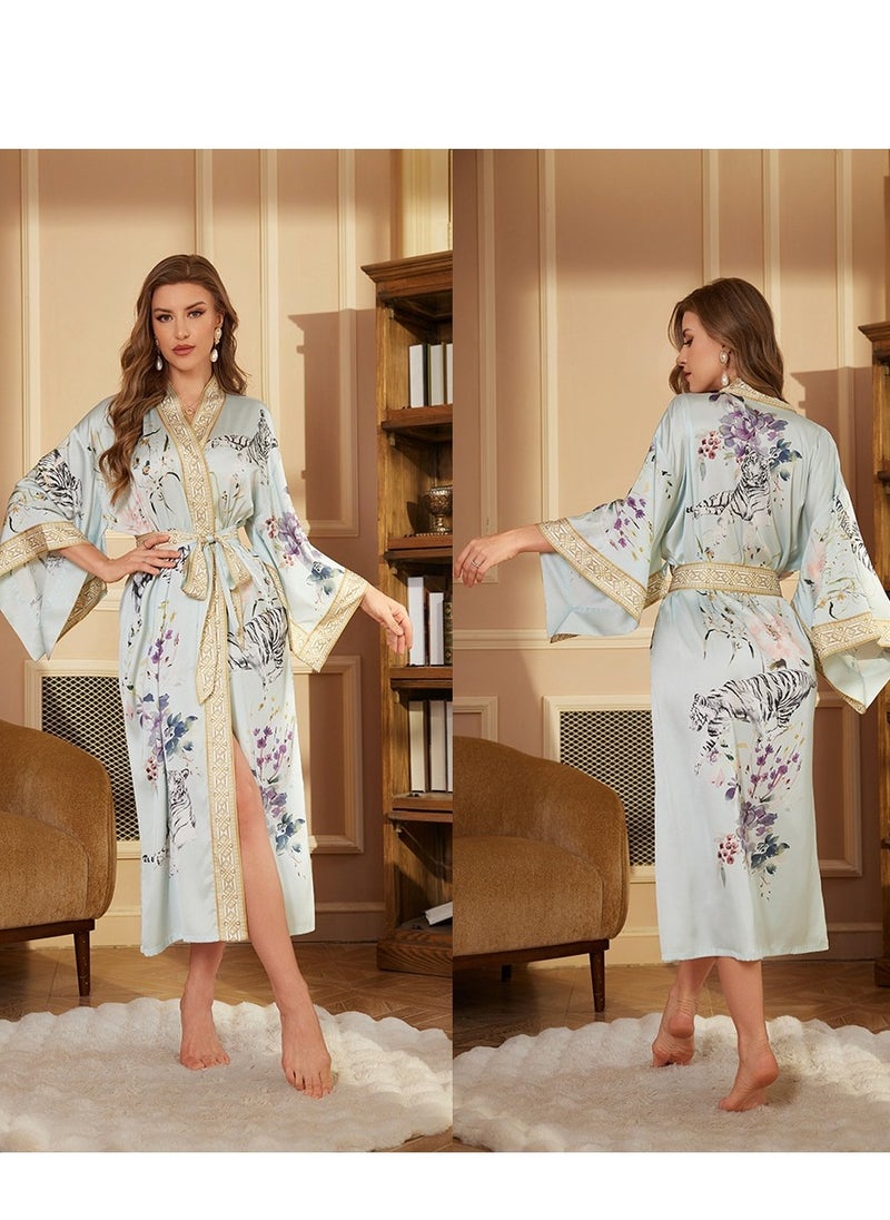 Tie Up Long Sleeved Sleeping Bathrobe Can Be Used As A Wedding Morning Gown Or Home Outfit