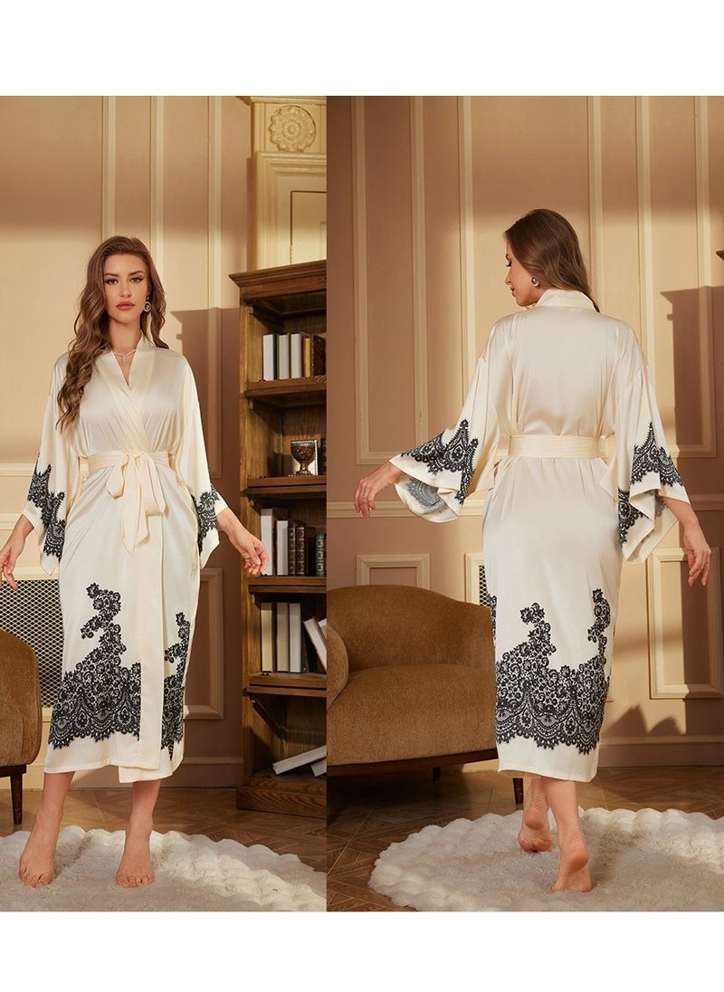 Tie Up Long Sleeved Sleeping Bathrobe Can Be Used As A Wedding Morning Gown Or Home Outfit