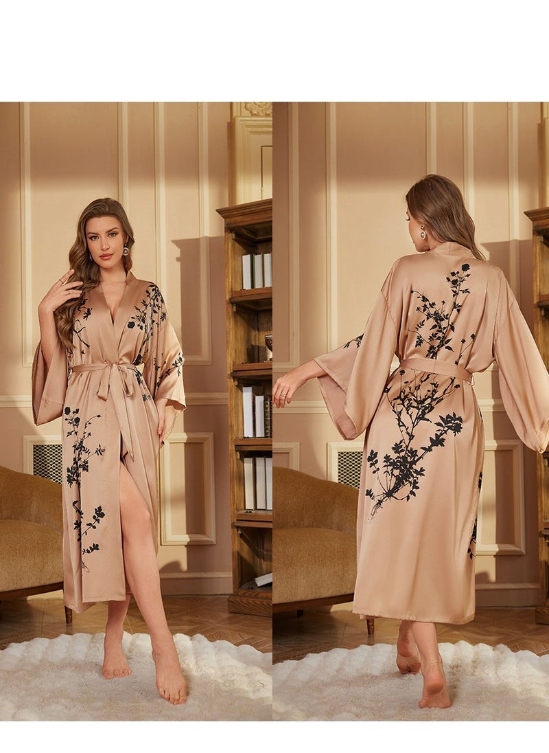 Tie Up Long Sleeved Sleeping Bathrobe Can Be Used As A Wedding Morning Gown Or Home Outfit