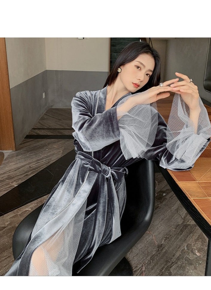 Tie Up Long Sleeved Sleeping Bathrobe Can Be Used As A Wedding Morning Gown Or Home Outfit