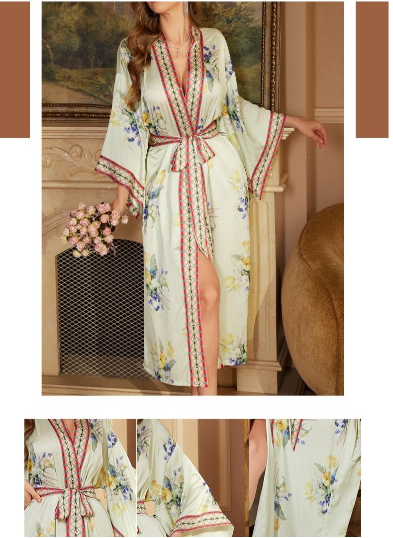 Tie Up Long Sleeved Sleeping Bathrobe Can Be Used As A Wedding Morning Gown Or Home Outfit