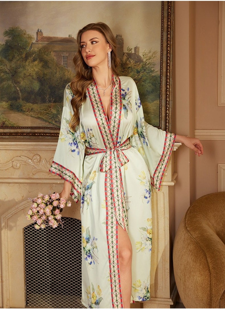 Tie Up Long Sleeved Sleeping Bathrobe Can Be Used As A Wedding Morning Gown Or Home Outfit