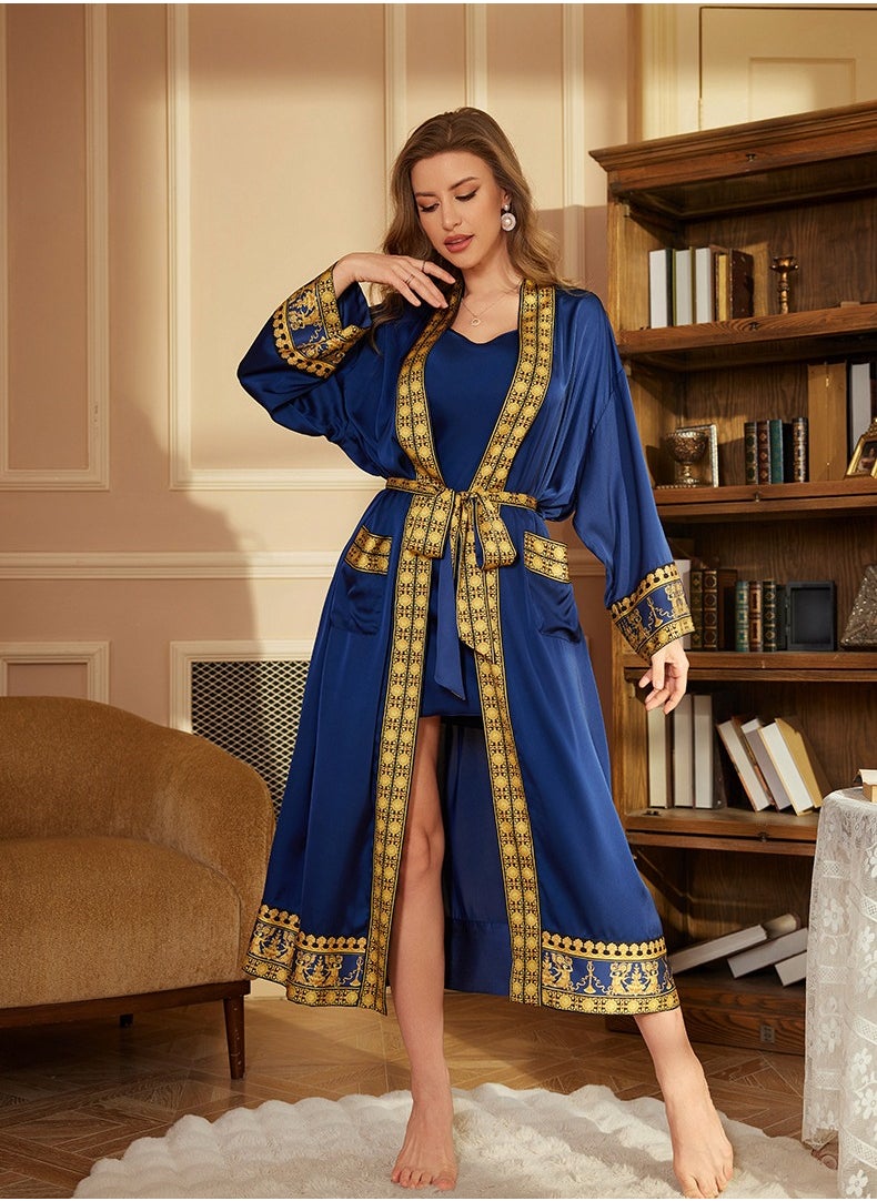 Tie Up Long Sleeved Sleeping Bathrobe Can Be Used As A Wedding Morning Gown Or Home Outfit(Single Outer Robe)