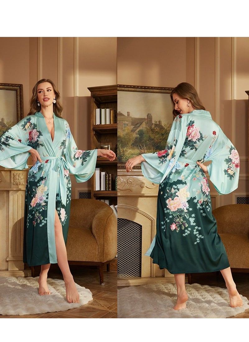 Tie Up Long Sleeved Sleeping Bathrobe Can Be Used As A Wedding Morning Gown Or Home Outfit