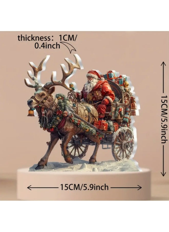 Acrylic Christmas Santa Claus Elk Snowmobile Desktop Ornament Car Rearview Mirror Decoration(2Pcs)