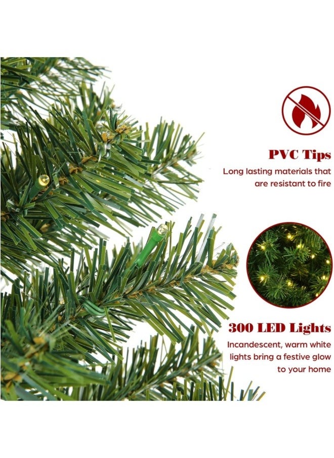 NIBEMINENT Christmas Tree With light, Artificial Tree 210CM Christmas Tree 7ft for Home, Office, Party Decoration w/ 1600 Branch Tips, 400 Warm White & Multi-Color Lights, Metal Hinges & Base, Green