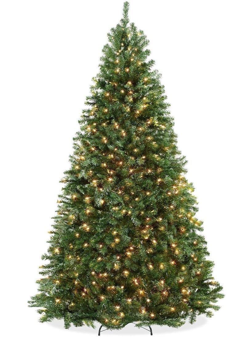 NIBEMINENT Christmas Tree With light, Artificial Tree 210CM Christmas Tree 7ft for Home, Office, Party Decoration w/ 1600 Branch Tips, 400 Warm White & Multi-Color Lights, Metal Hinges & Base, Green